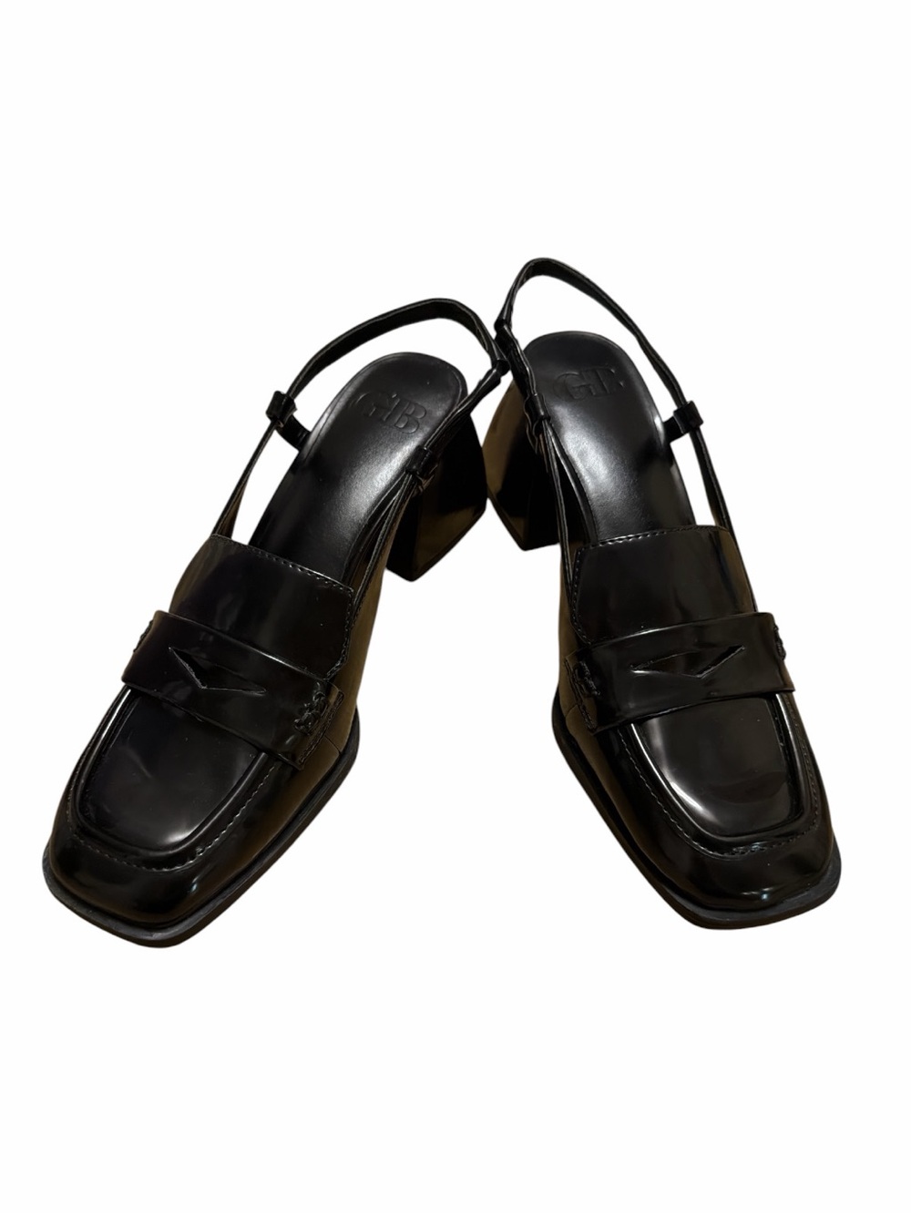 GB Black Chunky Penny Loafer Slingback Heels Size 8.5 Office Siren